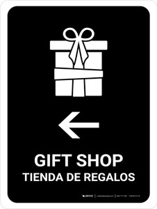 Gift Shop With Left Arrow Black Bilingual Spanish Portrait - Wall Sign