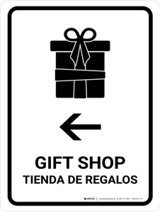 Gift Shop With Left Arrow White Bilingual Spanish Portrait - Wall Sign