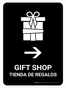 Gift Shop With Right Arrow Black Bilingual Spanish Portrait - Wall Sign