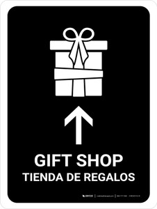 Gift Shop With Up Arrow Black Bilingual Spanish Portrait - Wall Sign