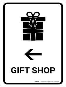 Gift Shop With Left Arrow White Portrait - Wall Sign