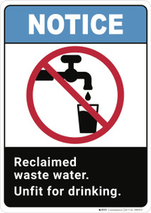 Notice: Reclaimed Waste Water Unfit For Drinking ANSI - Wall Sign