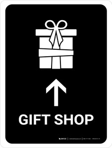 Gift Shop With Up Arrow Black Portrait - Wall Sign