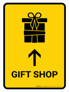 Gift Shop With Up Arrow Yellow Portrait - Wall Sign