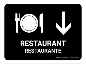 Restaurant With Down Arrow Black Bilingual Spanish Landscape - Wall Sign