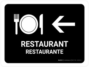 Restaurant With Left Arrow Black Bilingual Spanish Landscape - Wall Sign