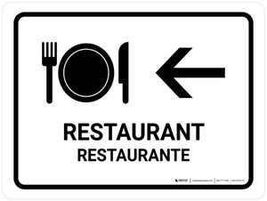 Restaurant With Left Arrow White Bilingual Spanish Landscape - Wall Sign