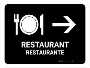 Restaurant With Right Arrow Black Bilingual Spanish Landscape - Wall Sign