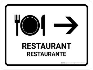 Restaurant With Right Arrow White Bilingual Spanish Landscape - Wall Sign