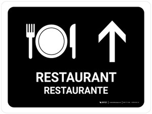 Restaurant With Up Arrow Black Bilingual Landscape - Wall Sign