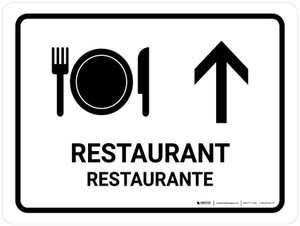 Restaurant With Up Arrow White Bilingual Spanish Landscape - Wall Sign