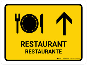 Restaurant With Up Arrow Yellow Bilingual Landscape - Wall Sign