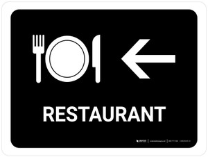 Restaurant With Left Arrow Black Landscape - Wall Sign