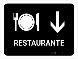 Restaurant With Down Arrow Black Spanish Landscape - Wall Sign