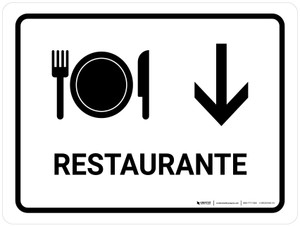 Restaurant With Down Arrow White Spanish Landscape - Wall Sign