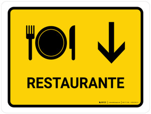 Restaurant With Down Arrow Yellow Spanish Landscape - Wall Sign