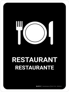 Restaurant Black Bilingual Spanish Portrait - Wall Sign