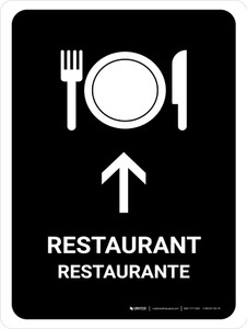 Restaurant With Up Arrow Black Bilingual Spanish Portrait - Wall Sign