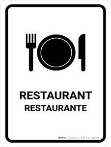 Restaurant White Bilingual Spanish Portrait - Wall Sign