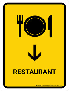 Restaurant With Down Arrow Yellow Portrait - Wall Sign