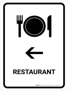 Restaurant With Left Arrow White Portrait - Wall Sign