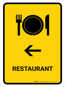 Restaurant With Left Arrow Yellow Portrait - Wall Sign