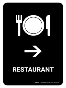 Restaurant With Right Arrow Black Portrait - Wall Sign