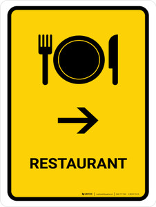 Restaurant With Right Arrow Yellow Portrait - Wall Sign