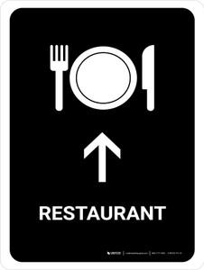Restaurant With Up Arrow Black Portrait - Wall Sign