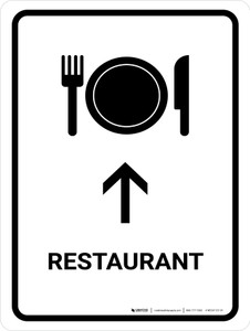 Restaurant With Up Arrow White Portrait - Wall Sign