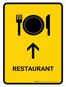 Restaurant With Up Arrow Yellow Portrait - Wall Sign