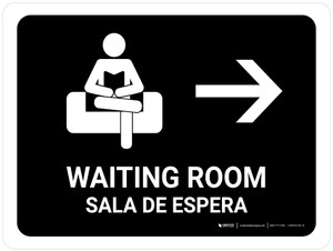 Waiting Room With Right Arrow Black Bilingual Spanish Landscape - Wall Sign