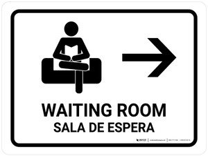 Waiting Room With Right Arrow White Bilingual Spanish Landscape - Wall Sign