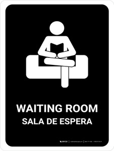 Waiting Room Black Bilingual Spanish Portrait - Wall Sign