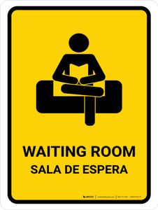 Waiting Room Yellow Bilingual Spanish Portrait - Wall Sign