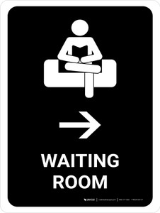 Waiting Room With Right Arrow Black Portrait - Wall Sign