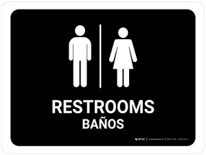 Restrooms Black Bilingual Landscape - Wall Sign