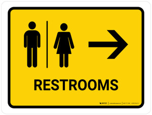 Restrooms With Right Arrow Yellow Landscape - Wall Sign