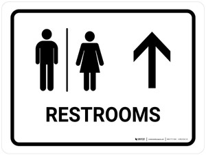 Restrooms With Up Arrow White Landscape - Wall Sign