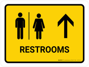 Restrooms With Up Arrow Yellow Landscape - Wall Sign