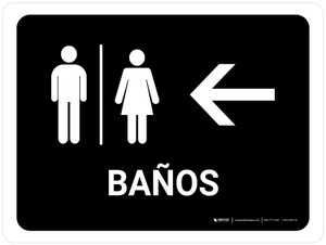 Restrooms With Left Arrow Black Spanish Landscape - Wall Sign