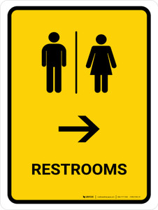 Restrooms With Right Arrow Yellow Portrait - Wall Sign