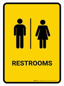 Restrooms Yellow Portrait - Wall Sign