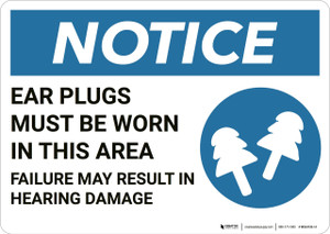 Notice: Ear Plugs Must Be Worn In This Area - Wall Sign