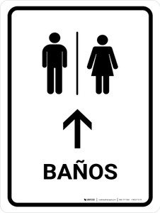 Restrooms With Up Arrow White Spanish Portrait - Wall Sign