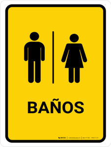 Restrooms Yellow Spanish Portrait - Wall Sign