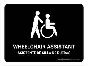 Wheelchair Assistant Black Bilingual Spanish Landscape - Wall Sign