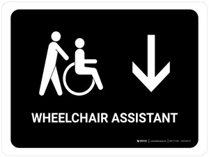 Wheelchair Assistant With Down Arrow Black Landscape - Wall Sign