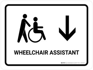 Wheelchair Assistant With Down Arrow White Landscape - Wall Sign