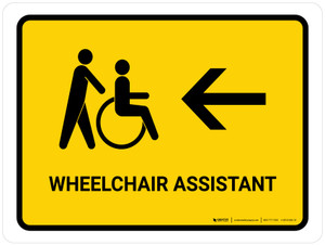 Wheelchair Assistant With Left Arrow Yellow Landscape - Wall Sign
